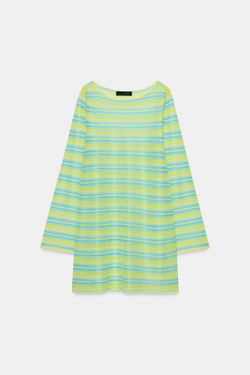 ZARA ТРИКОТАЖНОЕ МИНИ-ПЛАТЬЕ В ПОЛОСКУ, ЗЕЛЕНЫЙ