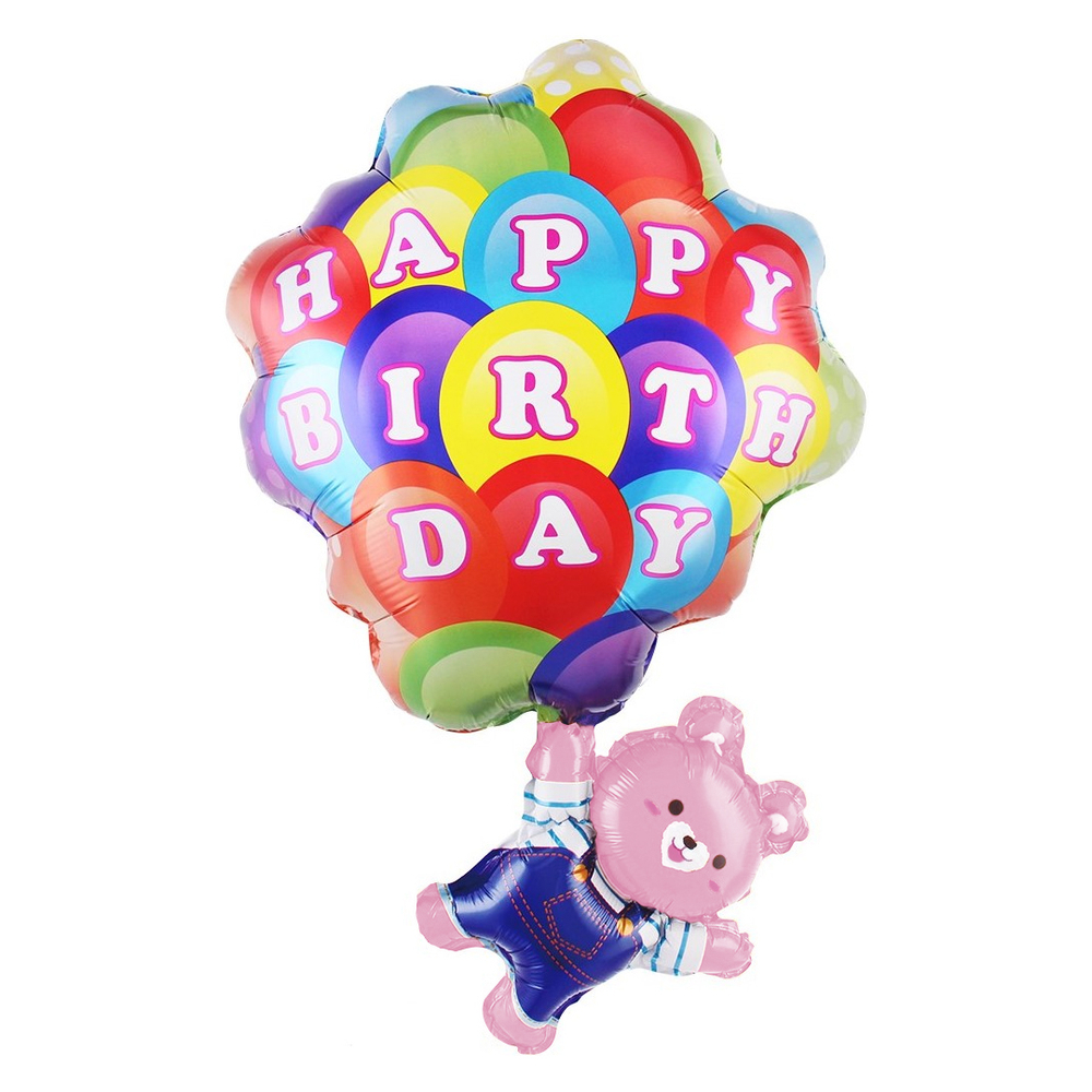 Шар (32''/81 см) Фигура, Медвежонок с шариками, Розовый, 1 шт.