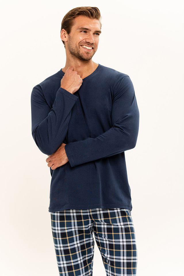 Мужская пижама с однотонным лонгсливом 25W Darren
