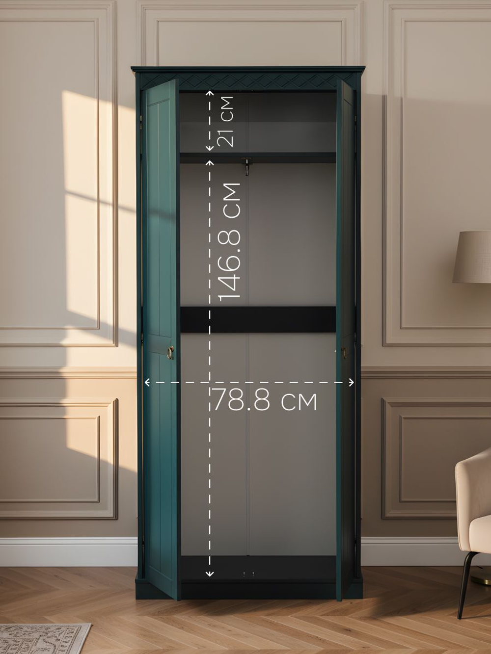 Шкаф Индра для одежды, 185х78,8х34,5, шкаф распашной, изумрудный, Dipriz