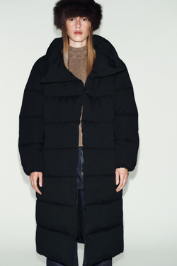 ZARA ДЛИННЫЙ АНОРАК С ВЫСОКИМ ВОРОТНИКОМ WATER REPELLENT WINDPROOF, ЧЕРНЫЙ