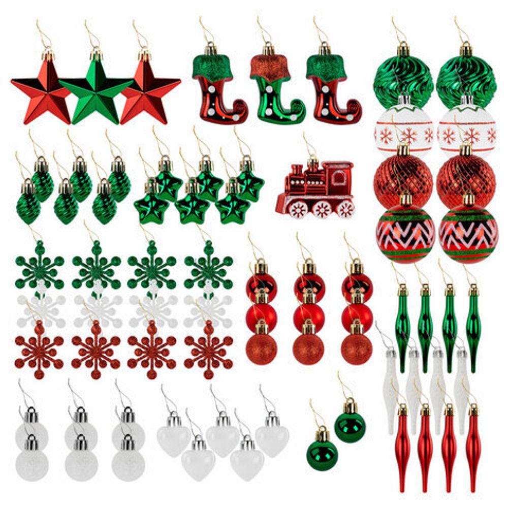 Шары ёлочные НАБОР 73 предмета, "Fairy House", красный/зеленый/белый, пластик, ЗОЛОТАЯ СКАЗКА, 592181