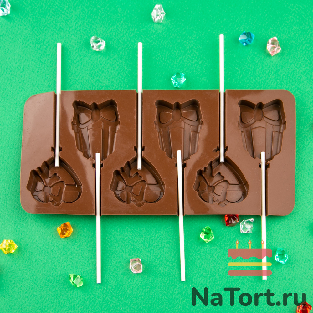 Силиконовая форма для леденцов «Подарок с бантиком», 6 ячеек