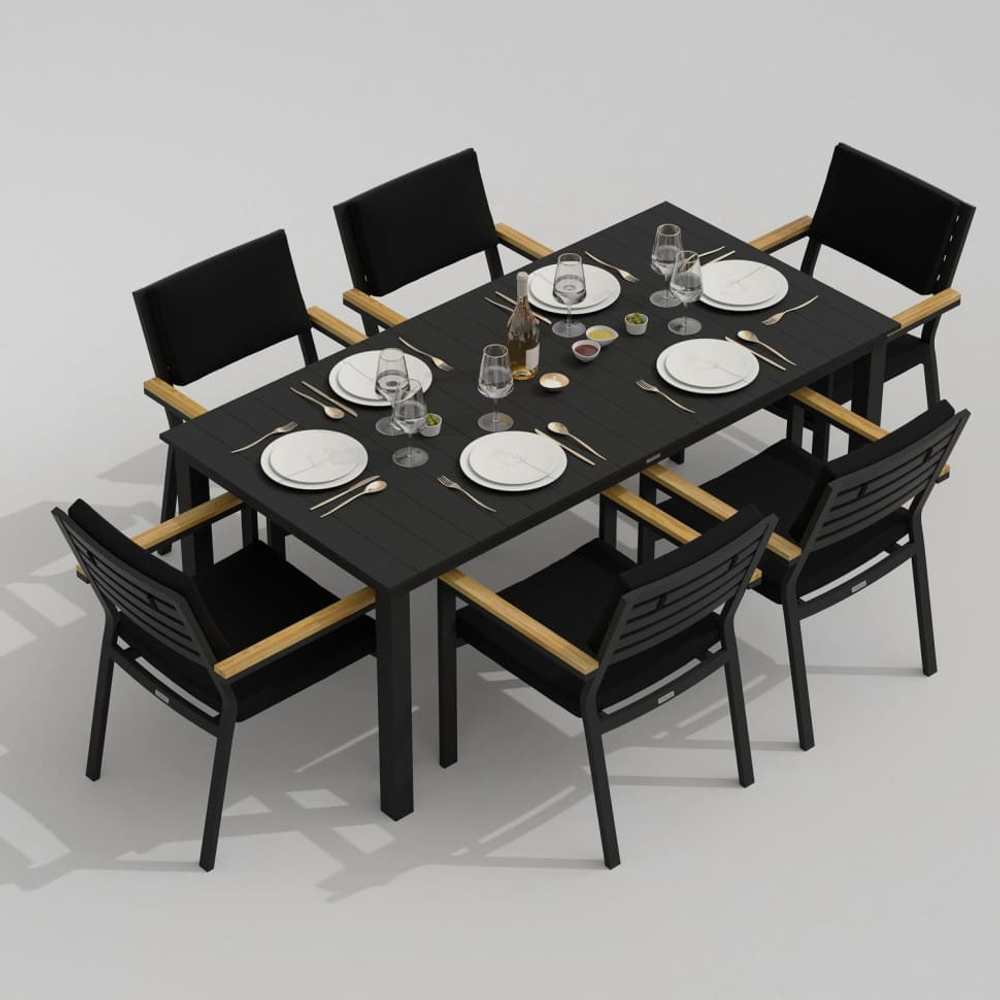 Обеденная группа Ideal Patio ДОЛЛА БОНТА каркас карбон, стол алюминий 180, ткань черная