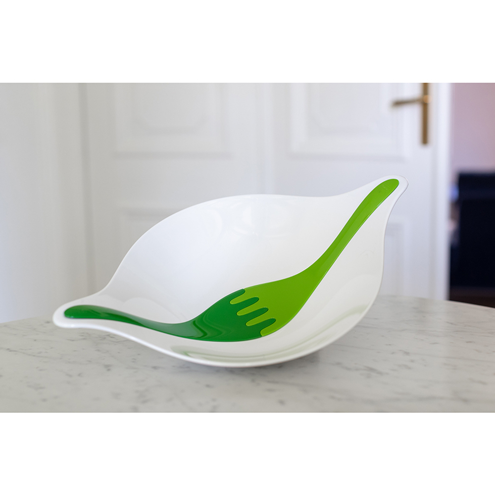 Салатник с приборами leaf, 3 л, бело-зеленый