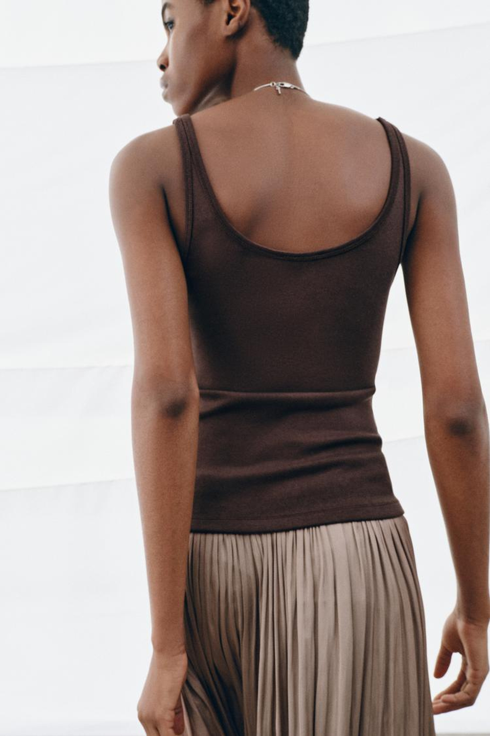 ZARA МАЙКА НА БРЕТЕЛЯХ, КОРИЧНЕВЫЙ