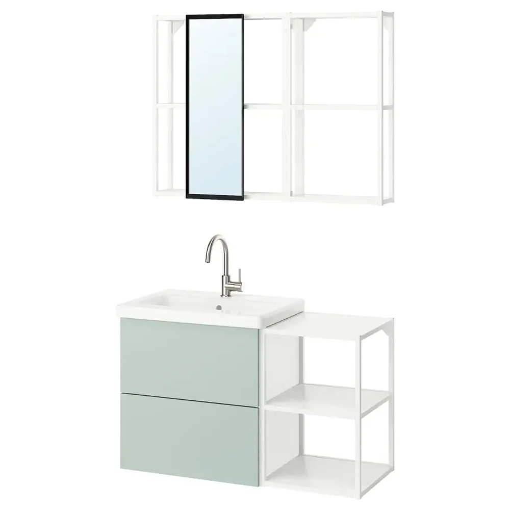 Комбинация для ванной - IKEA ENHET, 102х43х65 см, белый/серо-зеленый, ЭНХЕТ ИКЕА