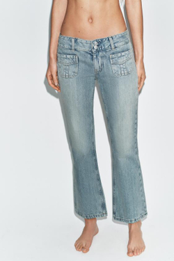 ZARA ДЖИНСЫ TRF С НИЗКОЙ ПОСАДКОЙ И КАРМАНАМИ, ГОЛУБОЙ