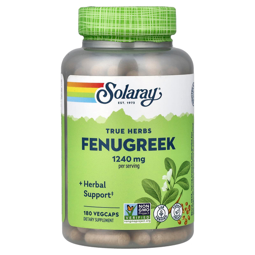 Solaray, True Herbs, пажитник, 180 вегетарианских капсул (620 мг на капсулу)
