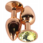 Бронзовая анальная пробка Vander с желтым кристаллом - 9,5 см. (Цвет: желтый)