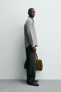 ZARA РУБАШКА ИЗ МЯГКОГО ХЛОПКА, СЕРЫЙ/СИНИЙ