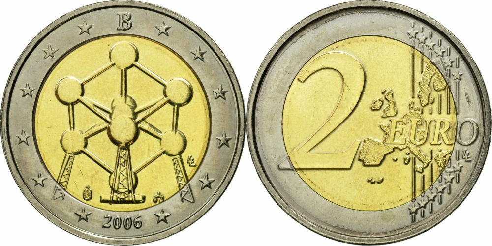 Бельгия 2 евро, 2006 Конструкция Атомиум в Брюсселе UNC