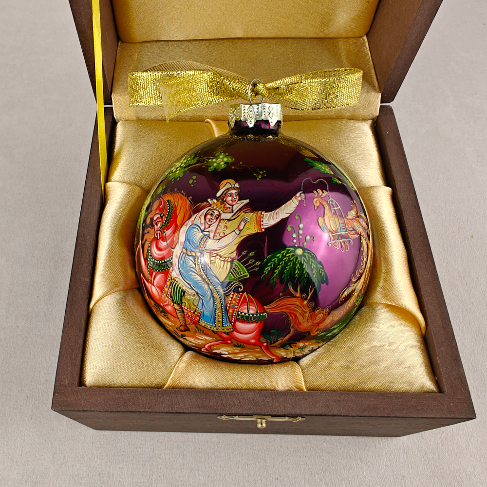 Шар новогодний с круговой росписью "Жар-птица" в футляре