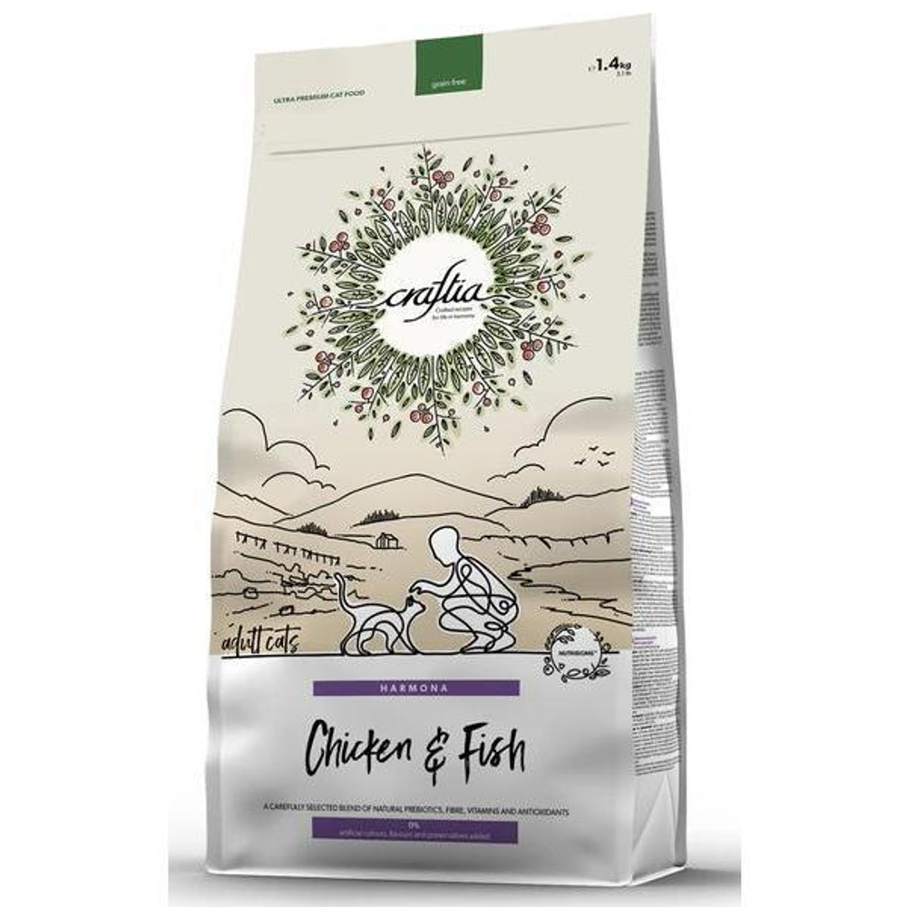Корм для кошек Craftia Harmona, 1.4 кг, курица и рыба