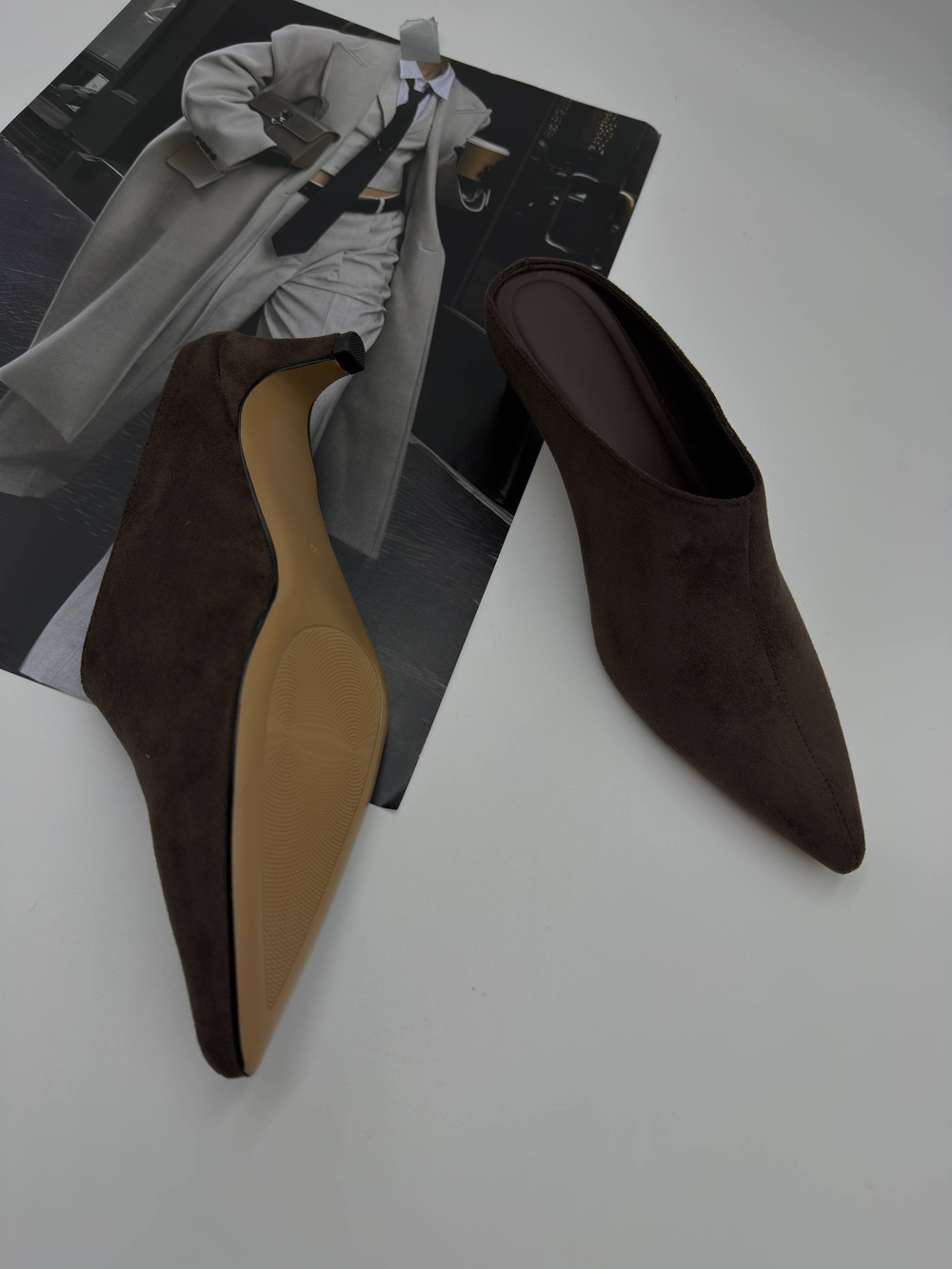 Мюли на каблуке женские экокожа арт. 416-8 цвет"коричневый"