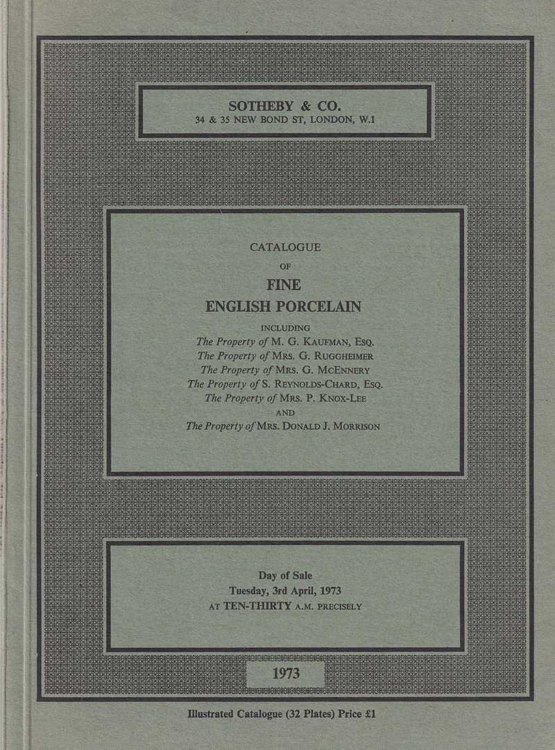 Каталог аукциона Sotheby's, Лондон, Шедевры английского фарфора от 3 апреля 1973 года