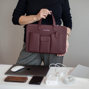 Сумка кожаная для MacBook Pro 13"-14" Bocage с карманами бордового цвета