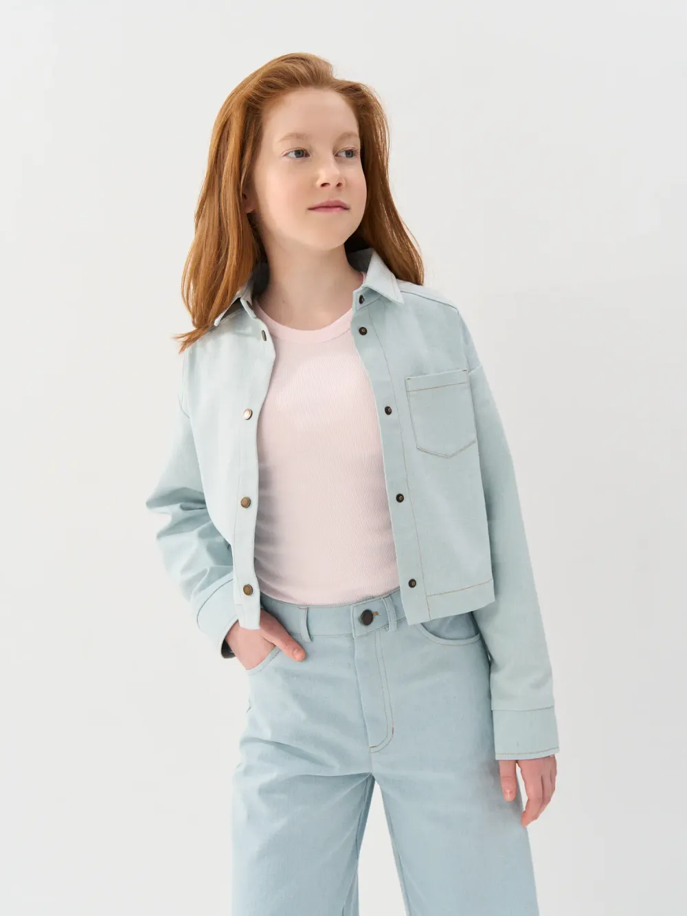 Рубашка джинсовая укороченная "Серо-голубая" 7+