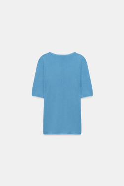 ZARA ТРИКОТАЖНЫЙ ТОП С ПУГОВИЦАМИ, ГОЛУБОЙ