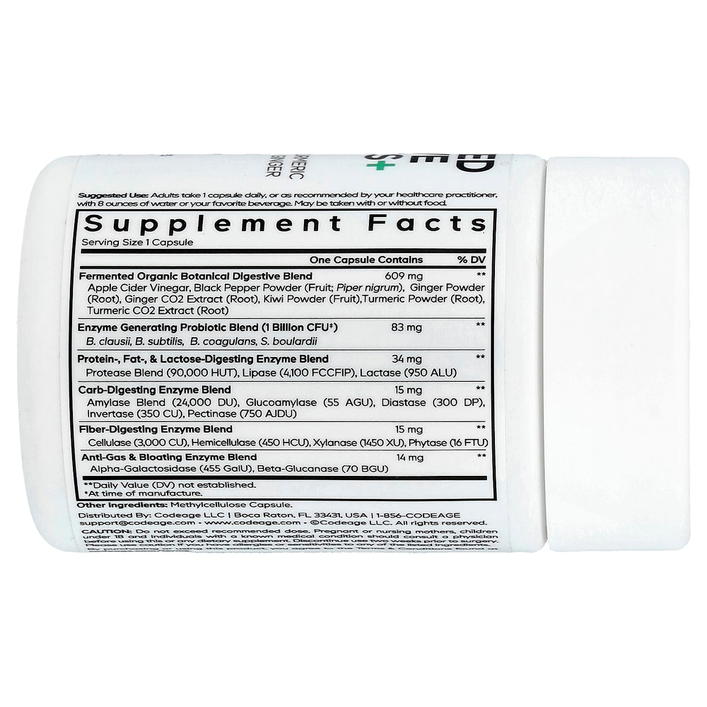 Codeage, Ферментированные пищеварительные ферменты +, 30 растительных капсул