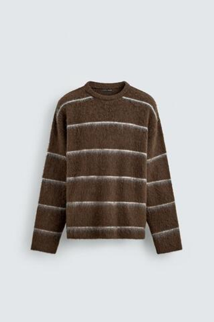 ZARA СВИТЕР ИЗ РЕЛЬЕФНОЙ ТКАНИ В ПОЛОСКУ, КОРИЧНЕВЫЙ
