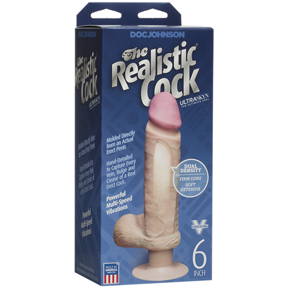 Вибромассажер реалистик 6 с мошонкой на присоске The Realistic® Cock UR3® Vibrating 6” - White