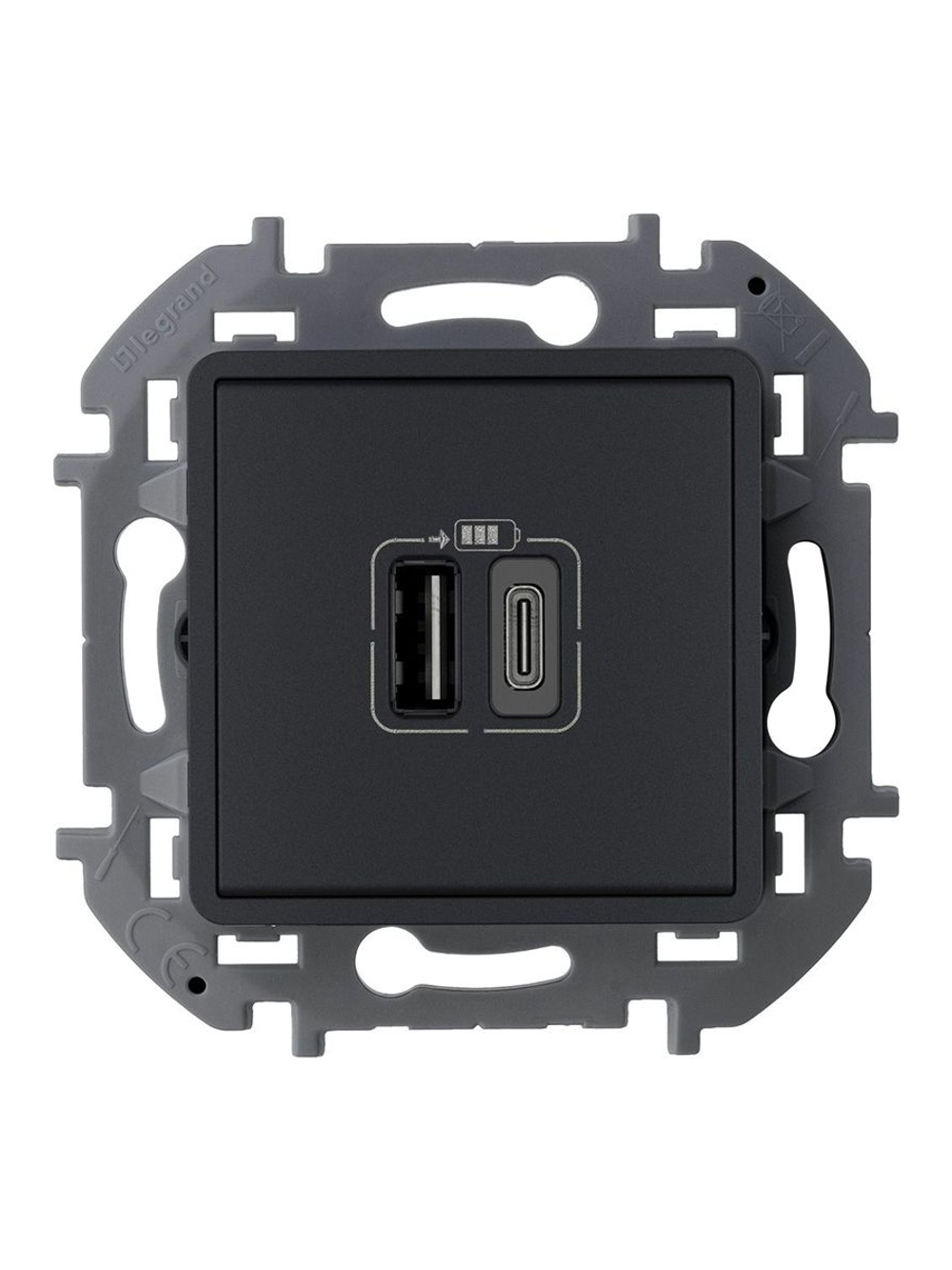 Устройство зарядное Inspiria с 2-мя USB разьемами A и C 240В/5В 3000мА антрацит IEK 673763