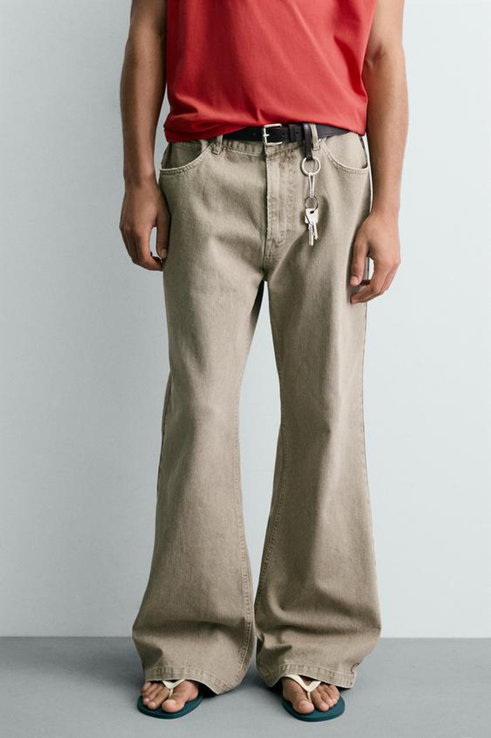 ZARA РАСКЛЕШЕННЫЕ БРЮКИ ИЗ ХЛОПКА, БЕЖЕВЫЙ