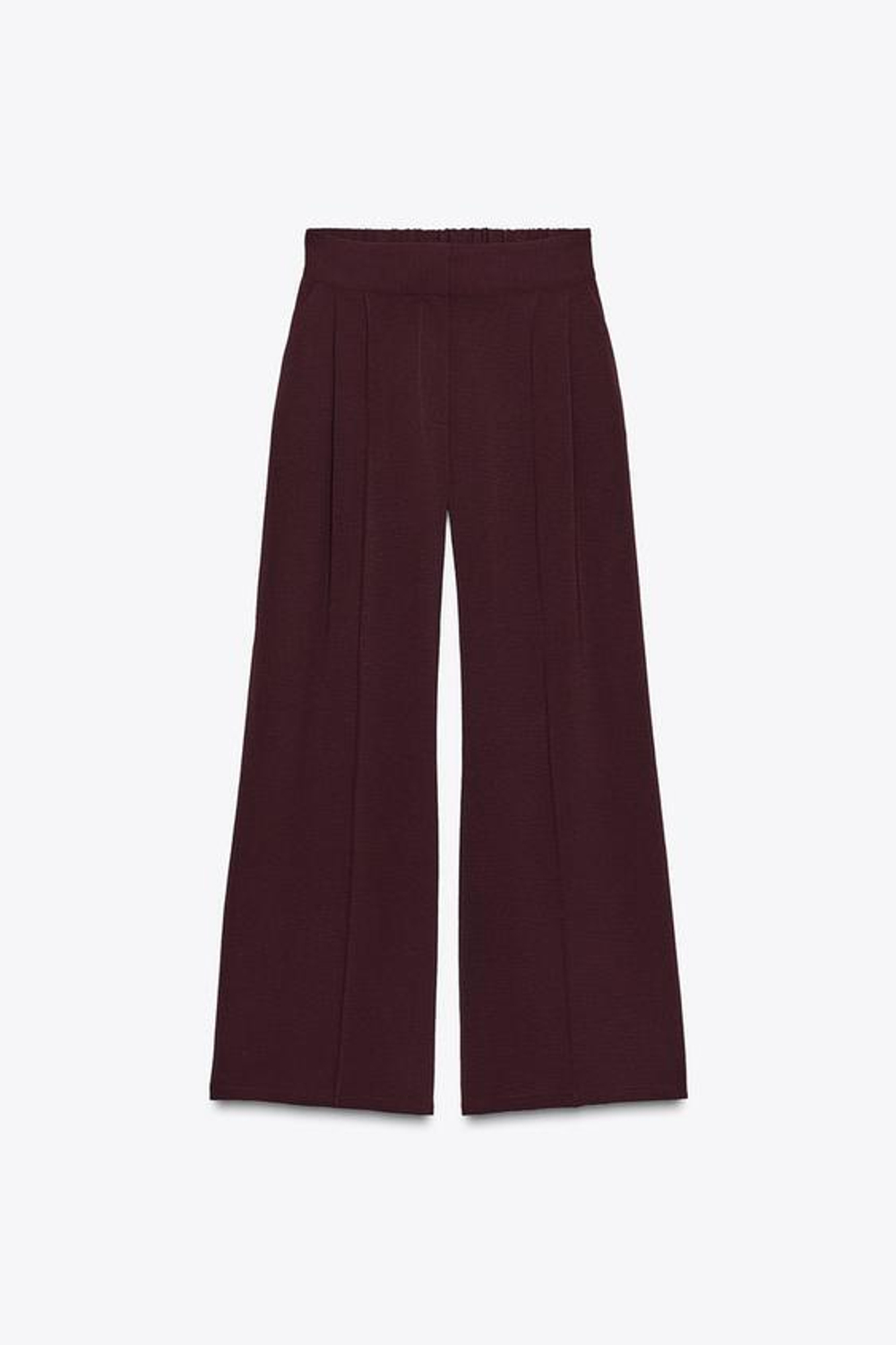 ZARA ШИРОКИЕ БРЮКИ С ДЕКОРАТИВНОЙ СТРОЧКОЙ, БУРГУНДИ