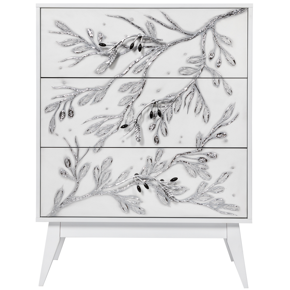 Комод Oliva Branch (Олива Бранч) с 3 ящиками Айс Античное серебро