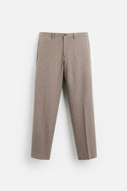 ZARA ШЕРСТЯНЫЕ БРЮКИ С РЕЛЬЕФНЫМ УЗОРОМ, СЕРО-КОРИЧНЕВЫЙ