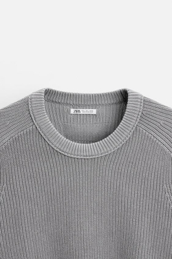 ZARA СВИТЕР RELAXED FIT ИЗ РЕЛЬЕФНОЙ ТКАНИ, СЕРО-СИНИЙ