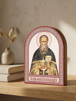 Икона аркой Иоанн Кронштадтский (канонический), праведный на дереве: 95 х 120 (Синопсисъ)