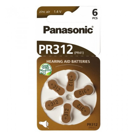 Батарейки Panasonic Red Zink PR-312(PR41) солевые 6 шт для слуховых аппаратов