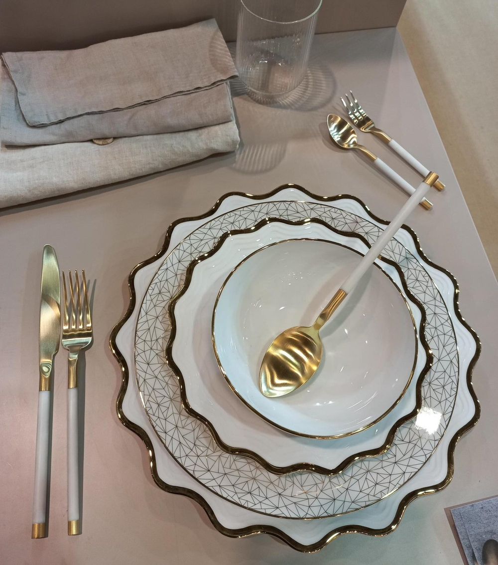 Набор столовых приборов 24шт Herdmar Vogue Mat Ivory Gold золотой матовый