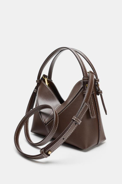 ZARA МИНИ-СУМКА-МЕШОК С ДЕКОРАТИВНОЙ СТРОЧКОЙ, ШОКОЛАДНЫЙ