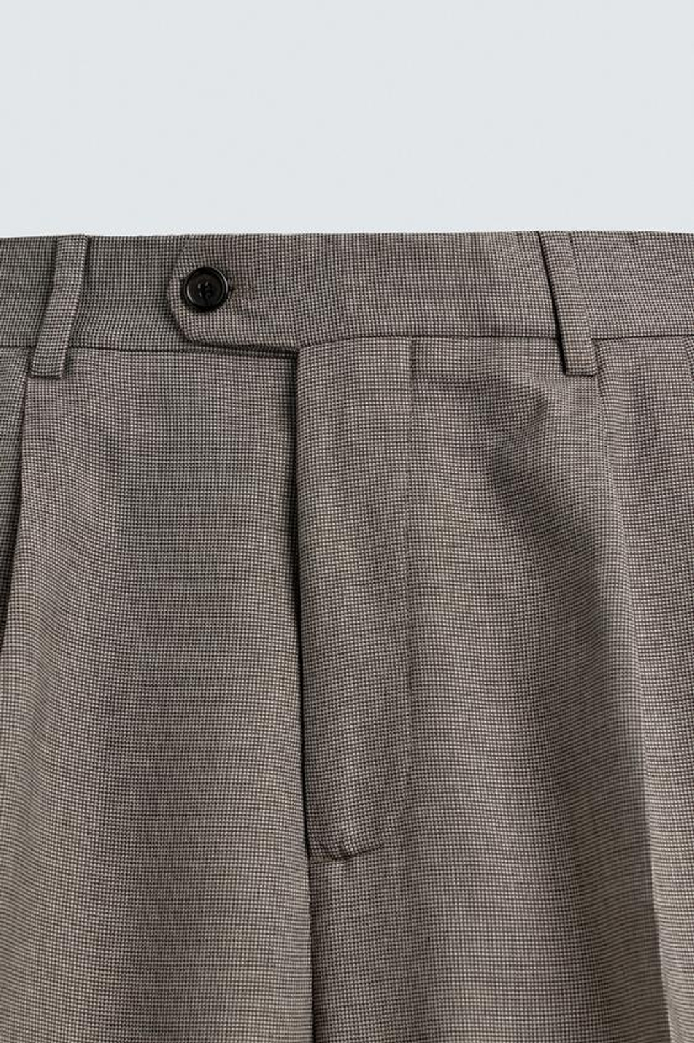 ZARA БРЮКИ КОСТЮМНЫЕ В КЛЕТКУ СО СКЛАДКАМИ, БЕЖЕВЫЙ