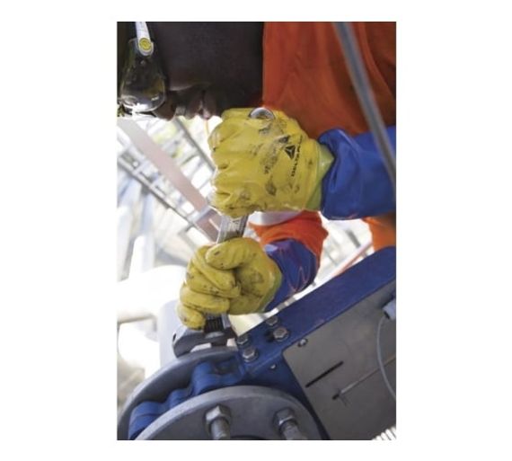 Перчатки трикотажные удлиненные с двойным нитриловым покрытием цвет желтый Delta Plus VV911JA09