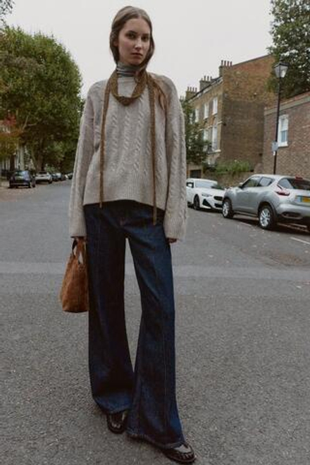 ZARA МЯГКИЙ СВИТЕР С УЗОРОМ «КОСЫ», СЕРЫЙ