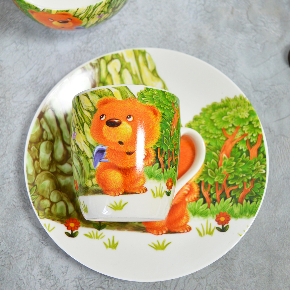 Набор керамической посуды 3 предмета: кружка 8*7см, тарелка плоская 18см, тарелка суповая 11*5,5см N