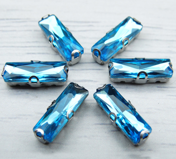 ДЦ006НН515 Хрустальные стразы прямоугольной формы в цапах, цвет: голубой, размер: 5х15 мм, 5 шт.