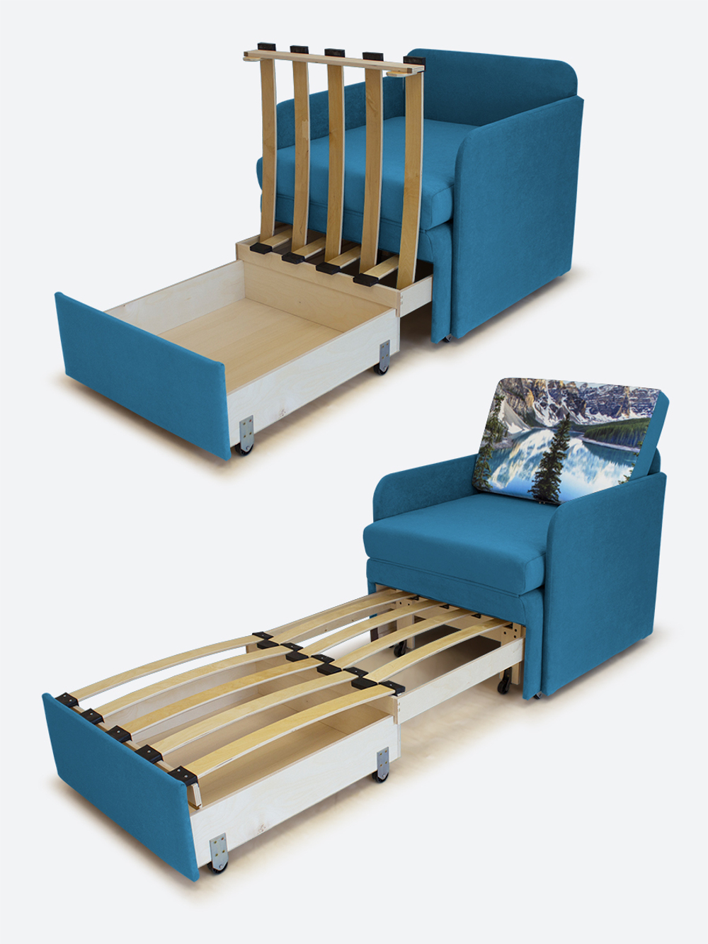 Кресло-кровать "Миник" с подлокотниками Dream Denim купон Пейзаж