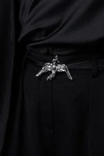 Колье Serenity птица в оттенке серебро на черной ленте из органзы