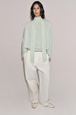 ZARA РУБАШКА С ЗАВЯЗКАМИ ZW COLLECTION, ЦВЕТ МОРСКОЙ ВОЛНЫ