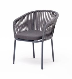 "Бордо" стул плетеный из роупа, каркас алюминий серый (RAL7022) муар, роуп серый 15мм, ткань темно-серая 027