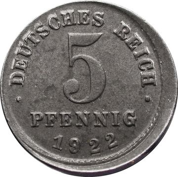 5 пфеннигов 1922 Германия (Брак: смещение)