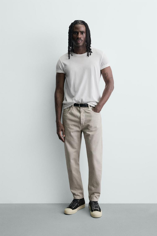 ZARA УКОРОЧЕННЫЕ ДЖИНСЫ SLIM FIT, ЭКРЮ