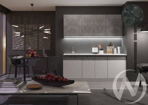 Кухня Оливия NEW 2;0м (белый/белый глянец холодный; мрамор глянец/кастилло темный)