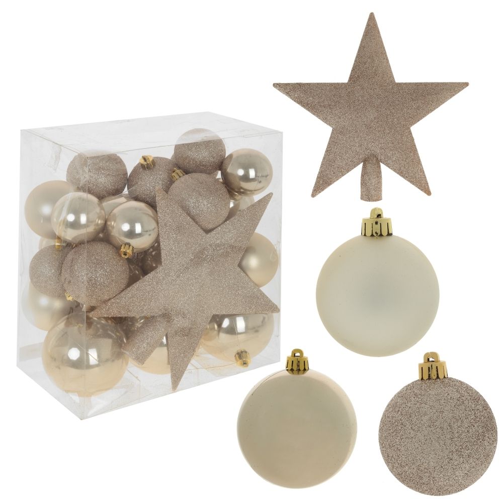 GAEM Набор из 30шт Украшение новогоднее "Шары и звезда", D5/6/8 см, L21 W13 H25 см