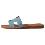 Hermes Oran Denim Canvas Sports Slippers Women's Blue Brown, H211242Z BC